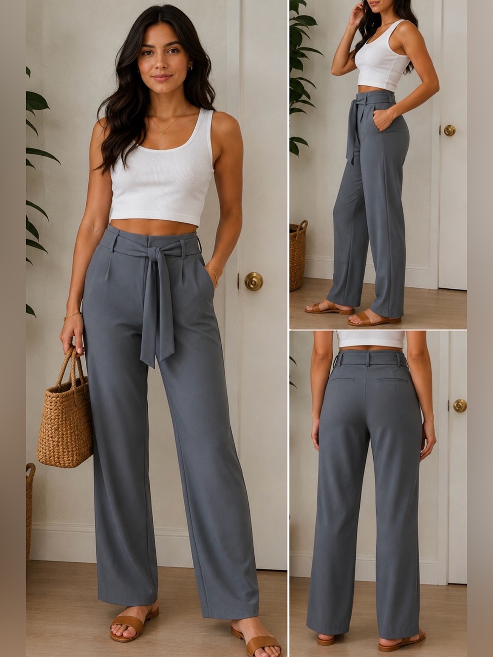 Maison Cinquante Grey Tie-Waist Dress Pants – Size 12